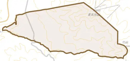 字黒田とその周辺の地図。町の範囲を重ねている