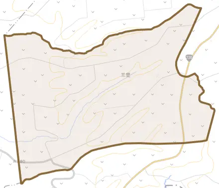 字三豊とその周辺の地図。町の範囲を重ねている