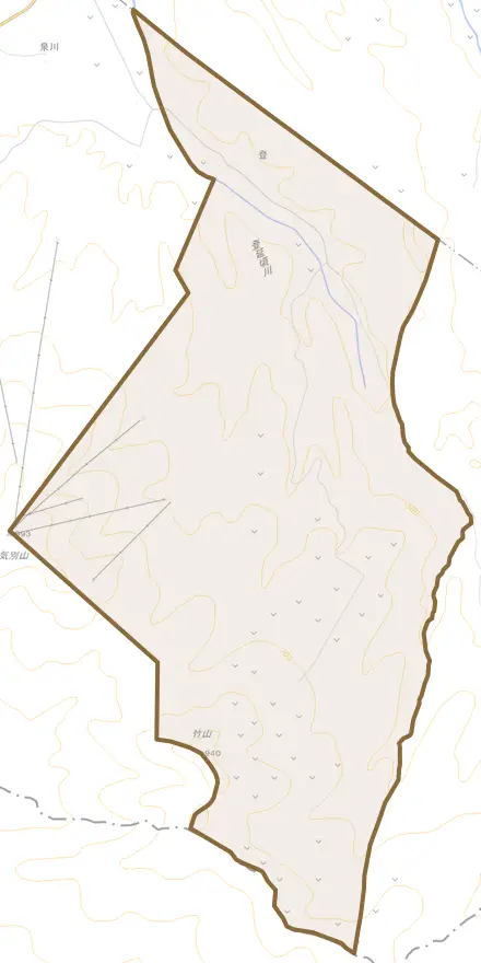 字登とその周辺の地図。町の範囲を重ねている