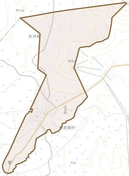 字留寿都とその周辺の地図。町の範囲を重ねている