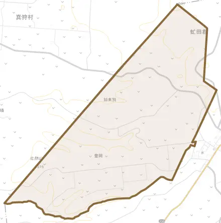 字豊岡とその周辺の地図。町の範囲を重ねている