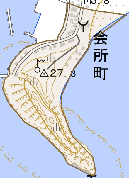 会所町とその周辺の地図。町の範囲を重ねている