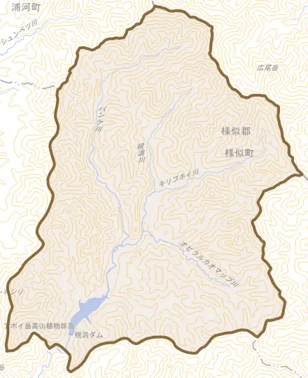 字大泉とその周辺の地図。町の範囲を重ねている