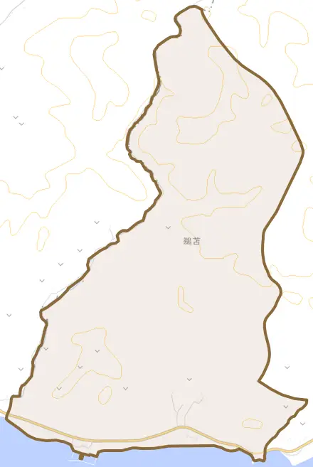 字鵜苫とその周辺の地図。町の範囲を重ねている