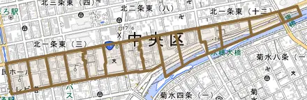 大通東とその周辺の地図。町の範囲を重ねている
