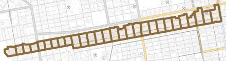 大通西とその周辺の地図。町の範囲を重ねている