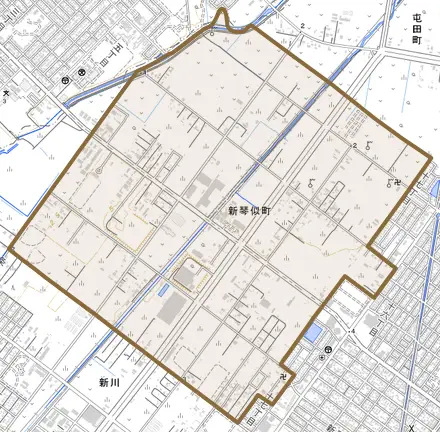 新琴似町とその周辺の地図。町の範囲を重ねている