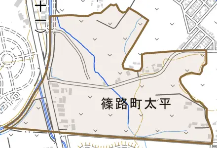 篠路町太平とその周辺の地図。町の範囲を重ねている