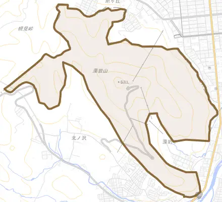 藻岩山とその周辺の地図。町の範囲を重ねている