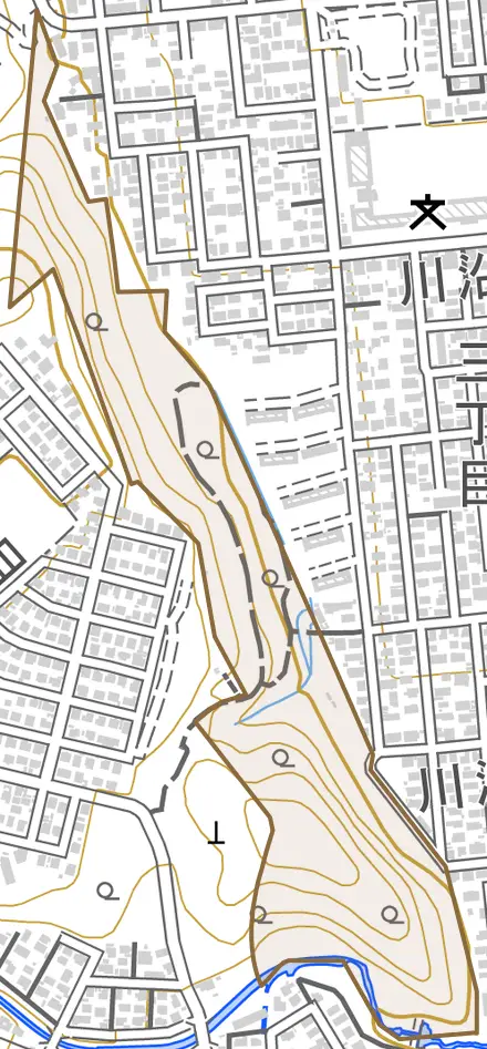 川沿町とその周辺の地図。町の範囲を重ねている