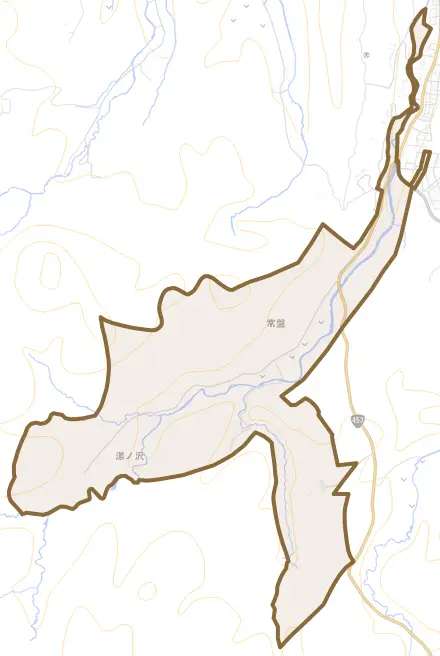 常盤とその周辺の地図。町の範囲を重ねている