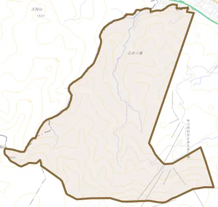 手稲金山とその周辺の地図。町の範囲を重ねている
