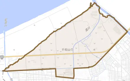 手稲山口とその周辺の地図。町の範囲を重ねている