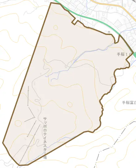 手稲本町とその周辺の地図。町の範囲を重ねている