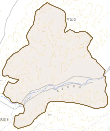字知来とその周辺の地図。町の範囲を重ねている