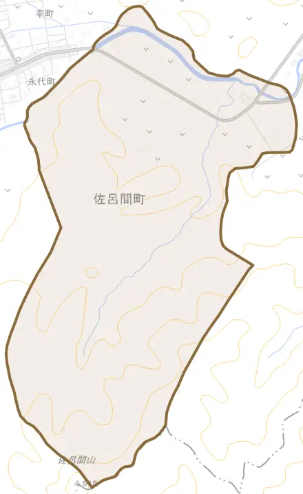 字東とその周辺の地図。町の範囲を重ねている