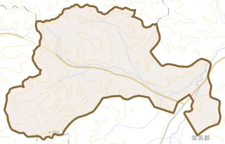 字大成とその周辺の地図。町の範囲を重ねている