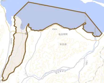 字若里とその周辺の地図。町の範囲を重ねている
