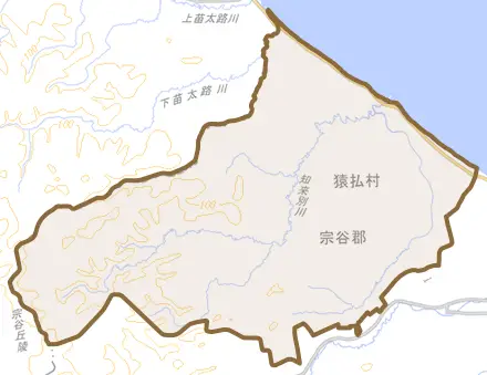 知来別とその周辺の地図。町の範囲を重ねている