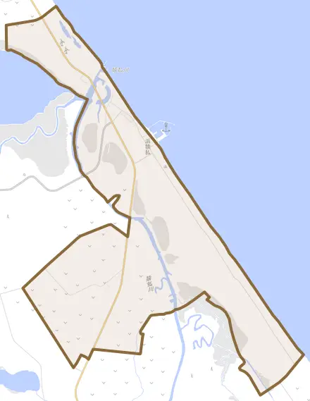 浜猿払とその周辺の地図。町の範囲を重ねている