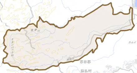 狩別とその周辺の地図。町の範囲を重ねている