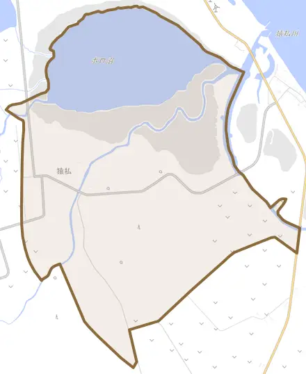 猿払とその周辺の地図。町の範囲を重ねている