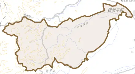 豊里とその周辺の地図。町の範囲を重ねている