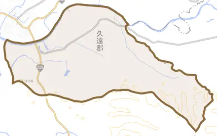 北檜山区愛知とその周辺の地図。町の範囲を重ねている