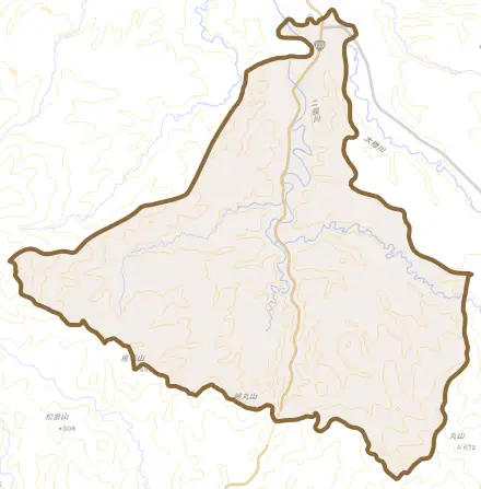 北檜山区二俣とその周辺の地図。町の範囲を重ねている