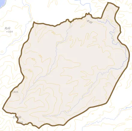 北檜山区小川とその周辺の地図。町の範囲を重ねている