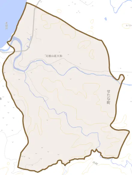北檜山区共和とその周辺の地図。町の範囲を重ねている