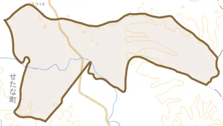北檜山区栄とその周辺の地図。町の範囲を重ねている