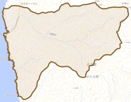 瀬棚区北島歌とその周辺の地図。町の範囲を重ねている
