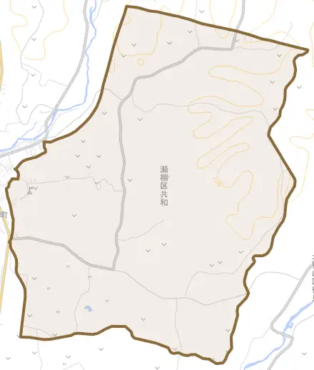 瀬棚区共和とその周辺の地図。町の範囲を重ねている