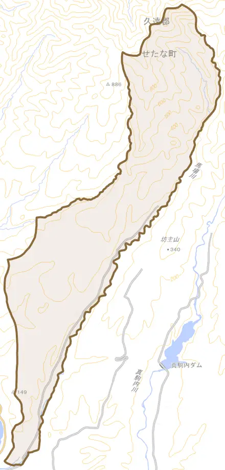 瀬棚区西大里とその周辺の地図。町の範囲を重ねている