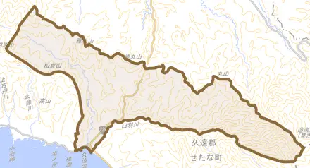 大成区宮野とその周辺の地図。町の範囲を重ねている