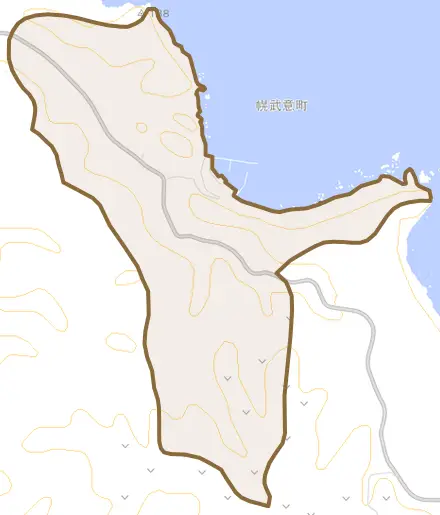 大字幌武意町とその周辺の地図。町の範囲を重ねている