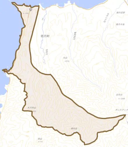 大字神岬町とその周辺の地図。町の範囲を重ねている