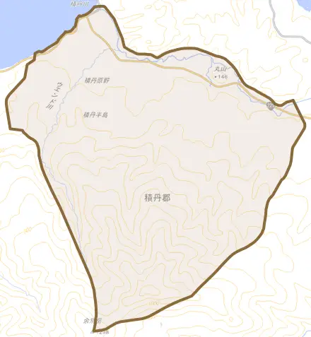 大字野塚町とその周辺の地図。町の範囲を重ねている