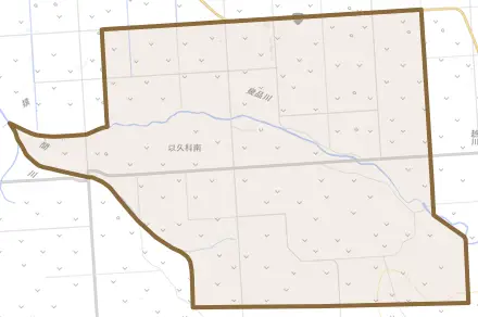 字以久科南とその周辺の地図。町の範囲を重ねている
