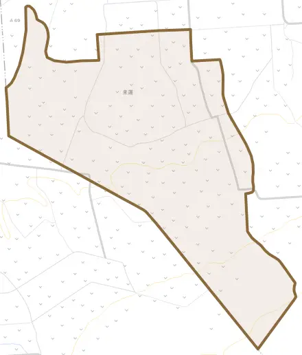 字来運とその周辺の地図。町の範囲を重ねている