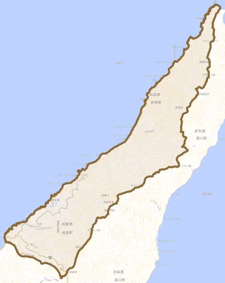 大字遠音別村とその周辺の地図。町の範囲を重ねている