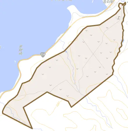 ウトロ高原とその周辺の地図。町の範囲を重ねている