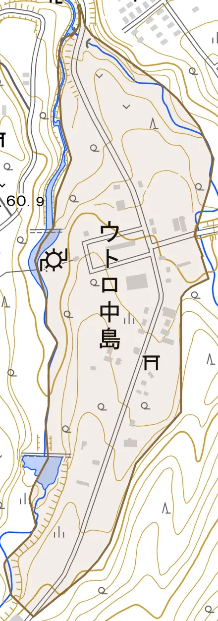 ウトロ中島とその周辺の地図。町の範囲を重ねている