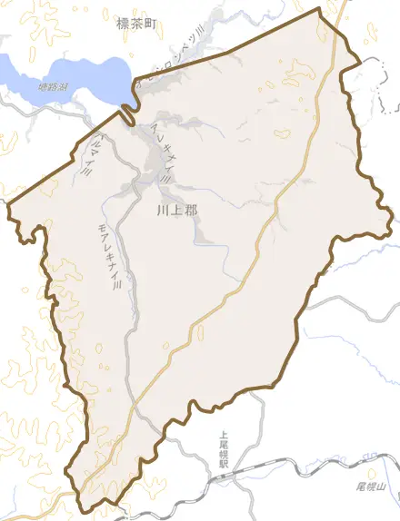 字阿歴内とその周辺の地図。町の範囲を重ねている