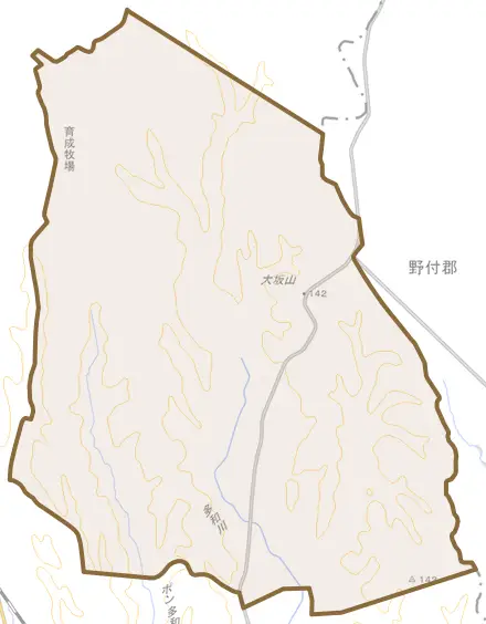 字上多和とその周辺の地図。町の範囲を重ねている
