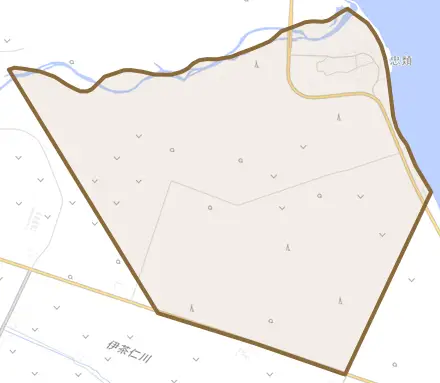 字忠類とその周辺の地図。町の範囲を重ねている