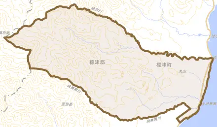 字崎無異とその周辺の地図。町の範囲を重ねている