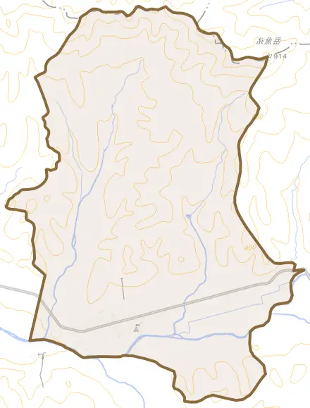 朝日町中央とその周辺の地図。町の範囲を重ねている