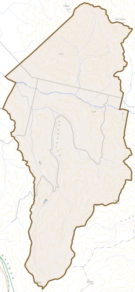 上士別町とその周辺の地図。町の範囲を重ねている